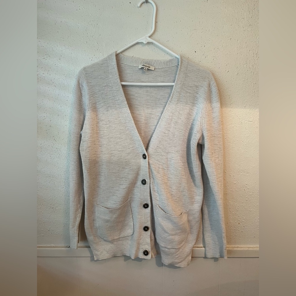 Madewell Gray Waffle Knit Button Front Cardigan Sweater Women’s Medium